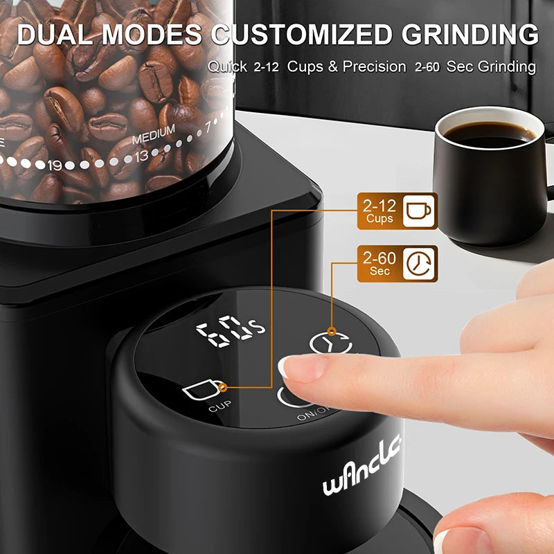 Electric Conical Burr Grinder Coffee Bean Grinder with 25 Grind Setting for French Espresso Touchscreen Dual Modes Grinding