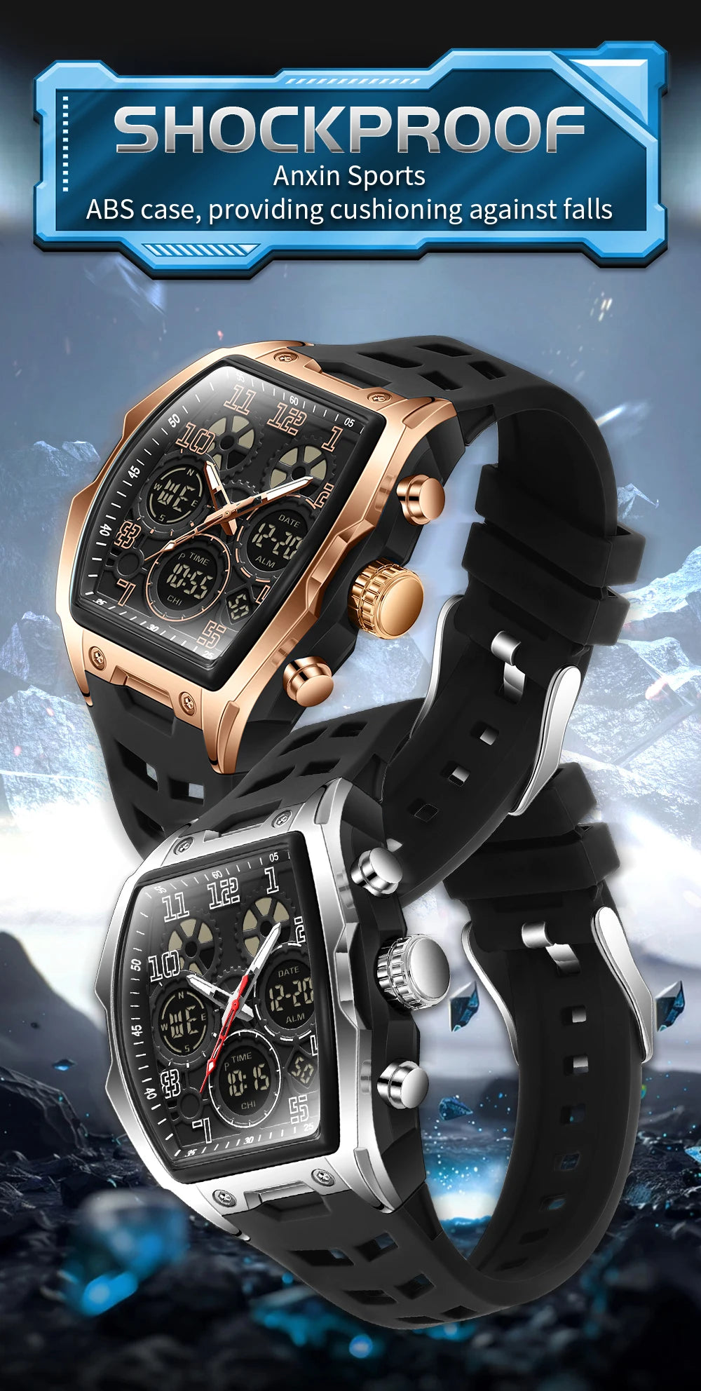 SANDA Fashion Men's Sports Electronic Watch Multi functional Date Countdown Waterproof LED Night Light Men's Electronic Watch