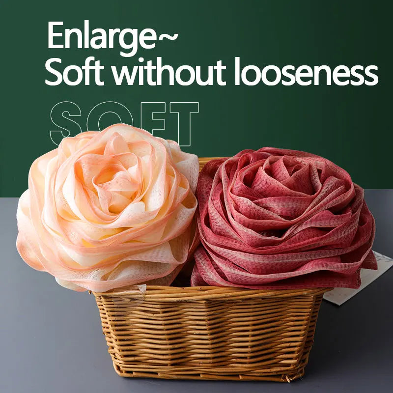 1Pc Rose-Shaped Bath Flower Foaming Net, Soft Mesh Bath Sponge Ball, Elastic Mesh Hanging Rope Design, Body Exfoliating Bath Flower, Nylon Cleaning Brush Bath Puff for Body Cleansing