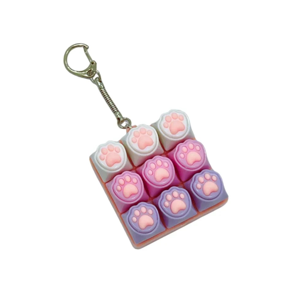 Clicky Keycap Clicker Keychain 9‑Buttons Cat Paw Keyboard Fidget Toys for Adults For Office Work School Stress Relief Anxiety