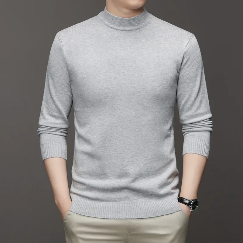 New Sweatwear Men's Half Neck Basic Solid Color Sweaters Round Neck Elastic Pullovers Warm Autumn Knitted Oversized Sweater Men