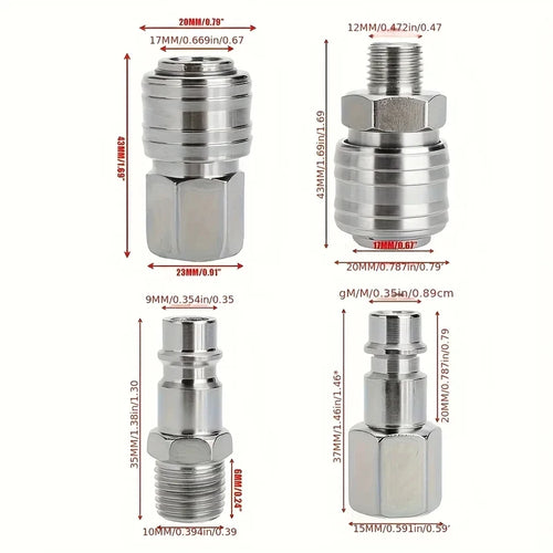 10Pcs 1/4" BSP Euro Air Compressor Quick Connect Fittings, Zinc Plated Steel Air Hose Coupler Male Female Quick Release Air Tool
