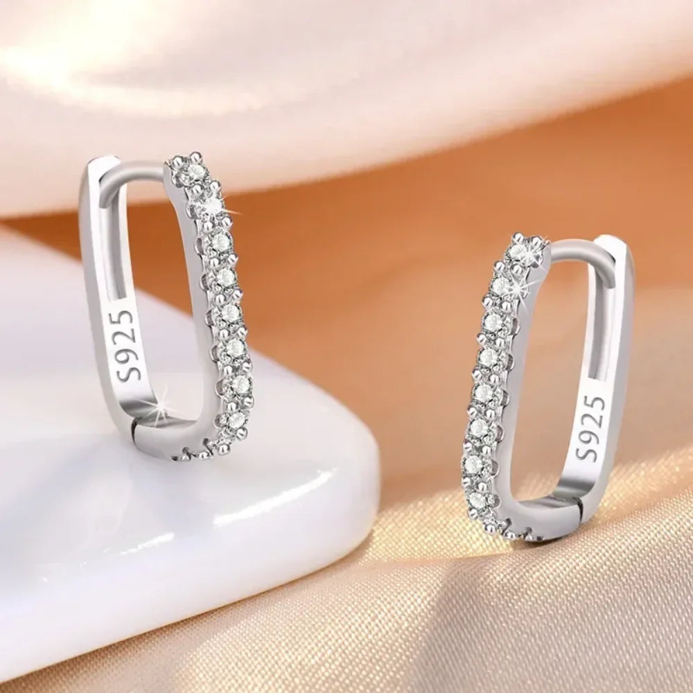 925 Sterling Silver Crystal Fashion Hoop Earrings for Women Wedding Party Gift Banquet Party Fashion Jewelry