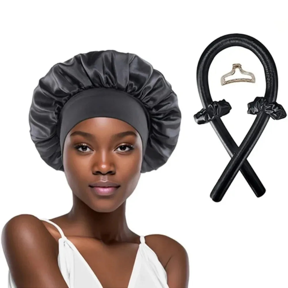 6Pcs No-Heat Hair Curling and Comb Set Satin Bonnet Cushion Hair Brush Overnight Wave Maker Hair Care Kit Styling accessories