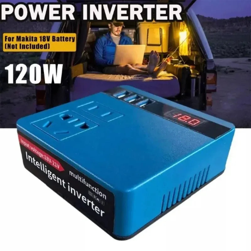 120W Lithium Battery Inverter 3 USB Ports High Power Battery Inverter Multifunction DC 21V To 220V Inverter Adapter for Makita