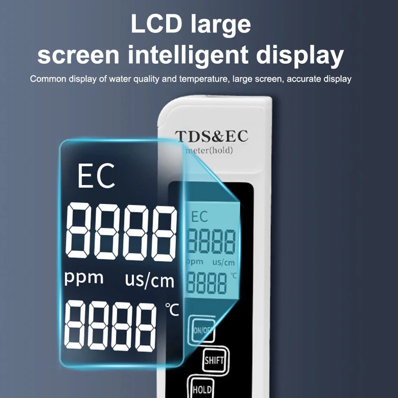 1PC White Digital Water Quality Tester TDS EC Meter Range 0 To 9990 Multifunction Water Purity Temperature TEMP PPM Tester〔YY24〕