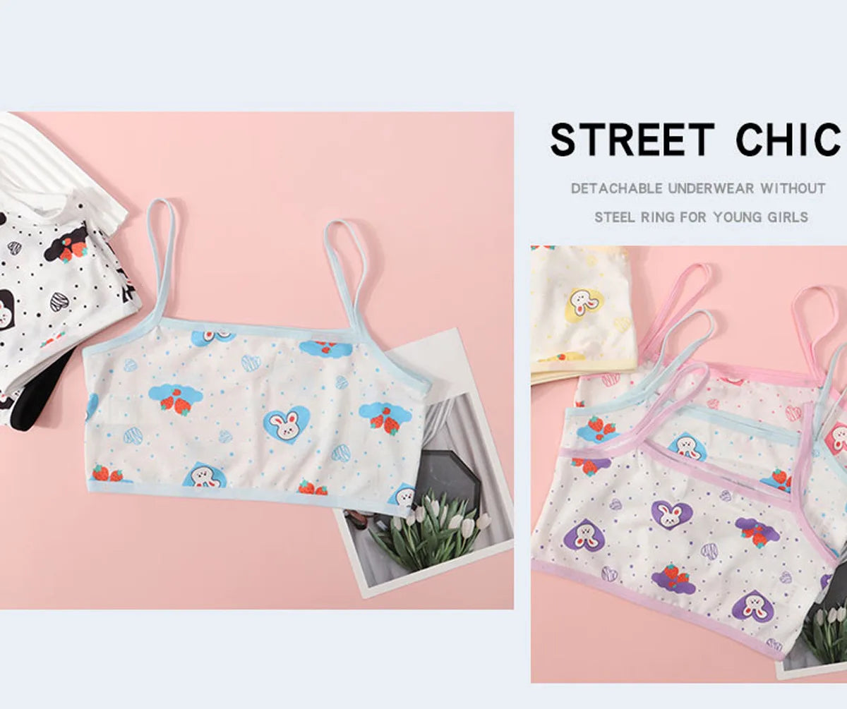 Girls' Camisole Style Bra Girls' Developmental Period Vest Cute Printed Children's Underwear Comfortable Lightweight Breathable