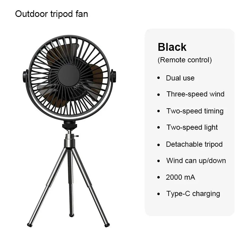 Tripod Stand Desk Air Cooling Blower Rotation Camping Ceiling Fan With Night Light Outdoor USB Chargeable Conditioning Cooler