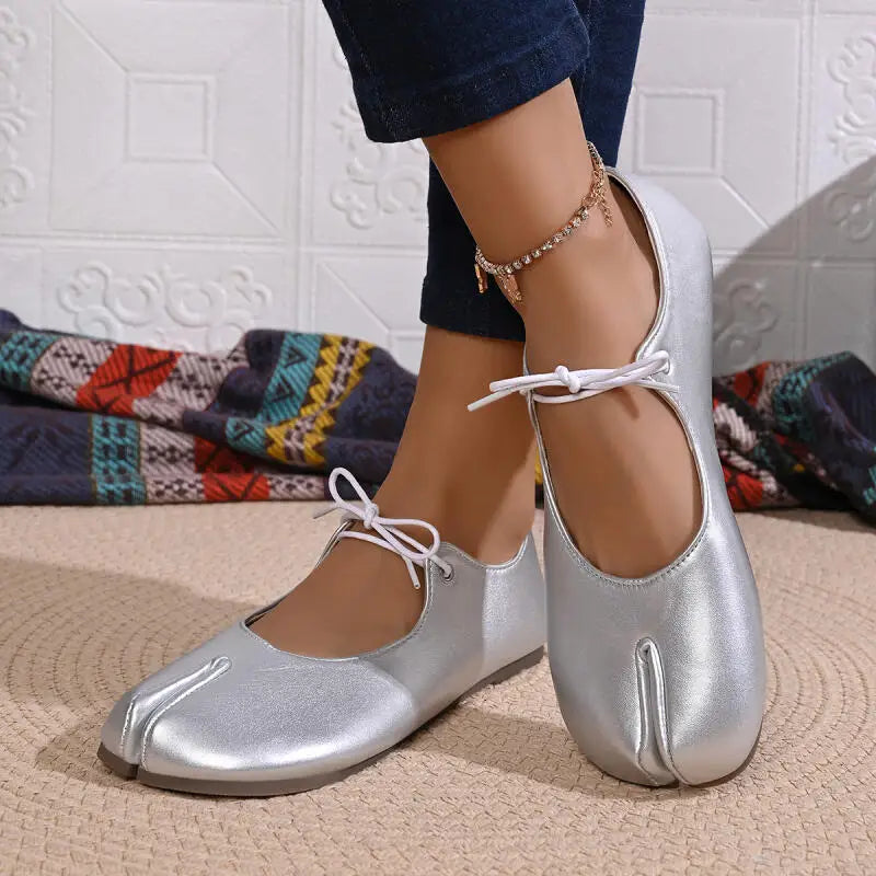Comfort Flats Heel Silver Designer Tabi Shoes Women Summer 2026 Lightweight Lace Up Bowknot Ballet Flat Shoe Woman's Loafers