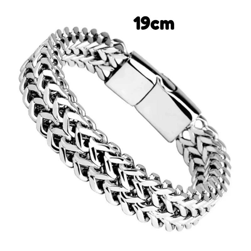 1pcs Men's Stainless Steel Braided Chain Bracelet, Punk Rock Wristband, Magnetic Clasp, Fashion Jewelry Gift for Him