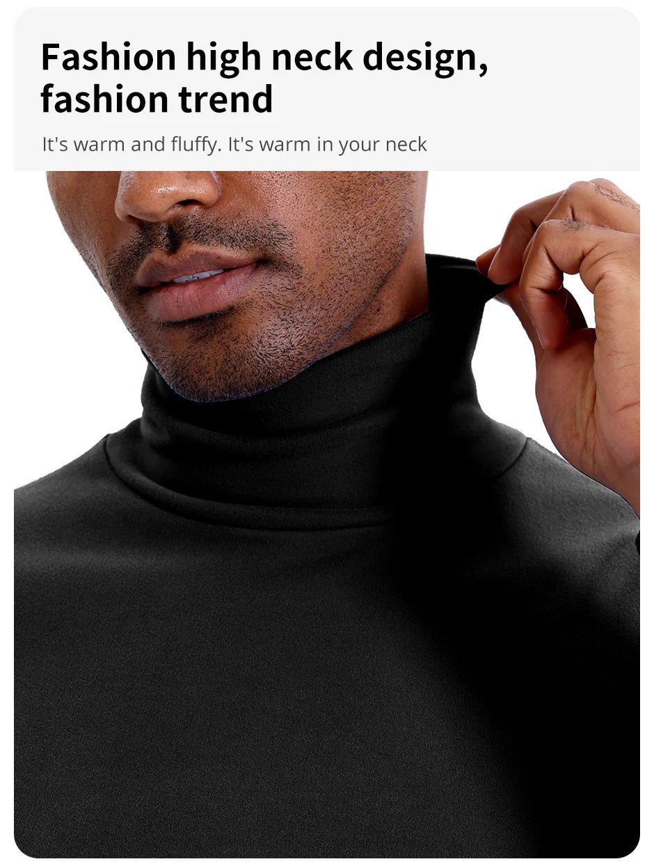 Men's Autumn and Winter Plus Size Solid Color Turtleneck Bottoming Shirt Casual Joker Fashion Young Men Long Sleeve Warm T.