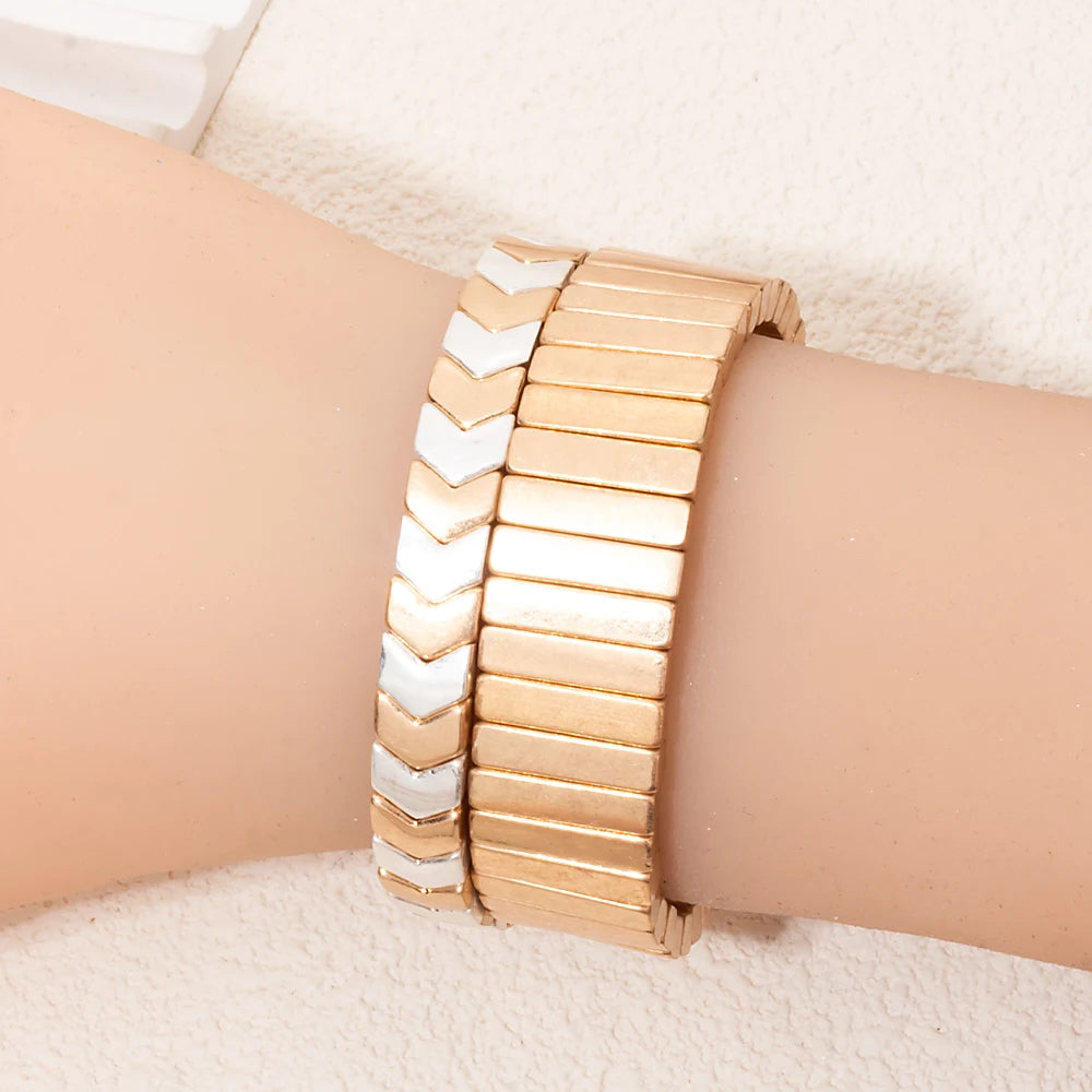 Gold Sliver Color Beaded Bangle For Women Handmade Elastic Beads Bracelets