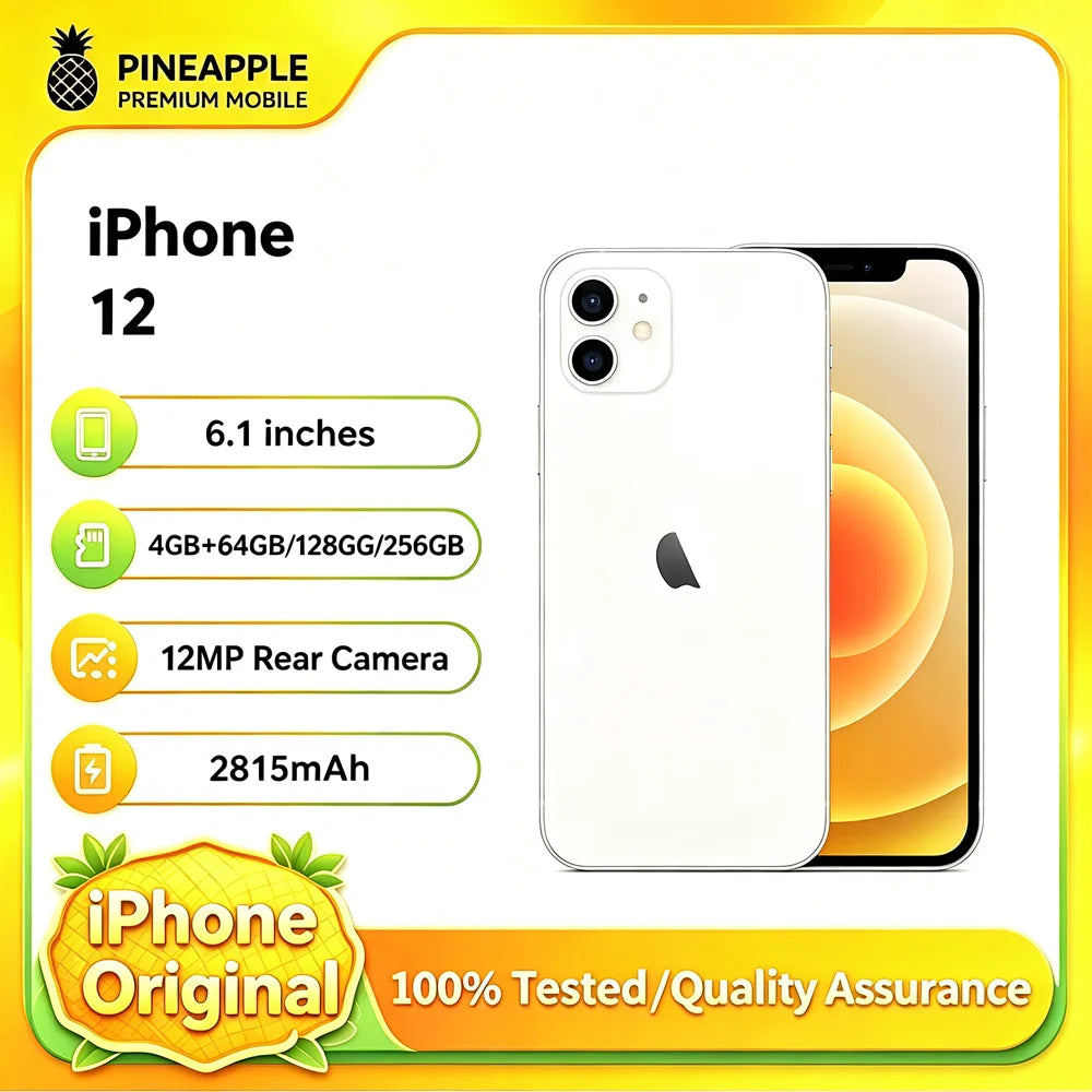 Refurbished 98% IPhone12 4GB RAM 128GB ROM Unlocked CN Version Dual SIM 6.1 Inch Dual 12MP Camera IOS Face ID