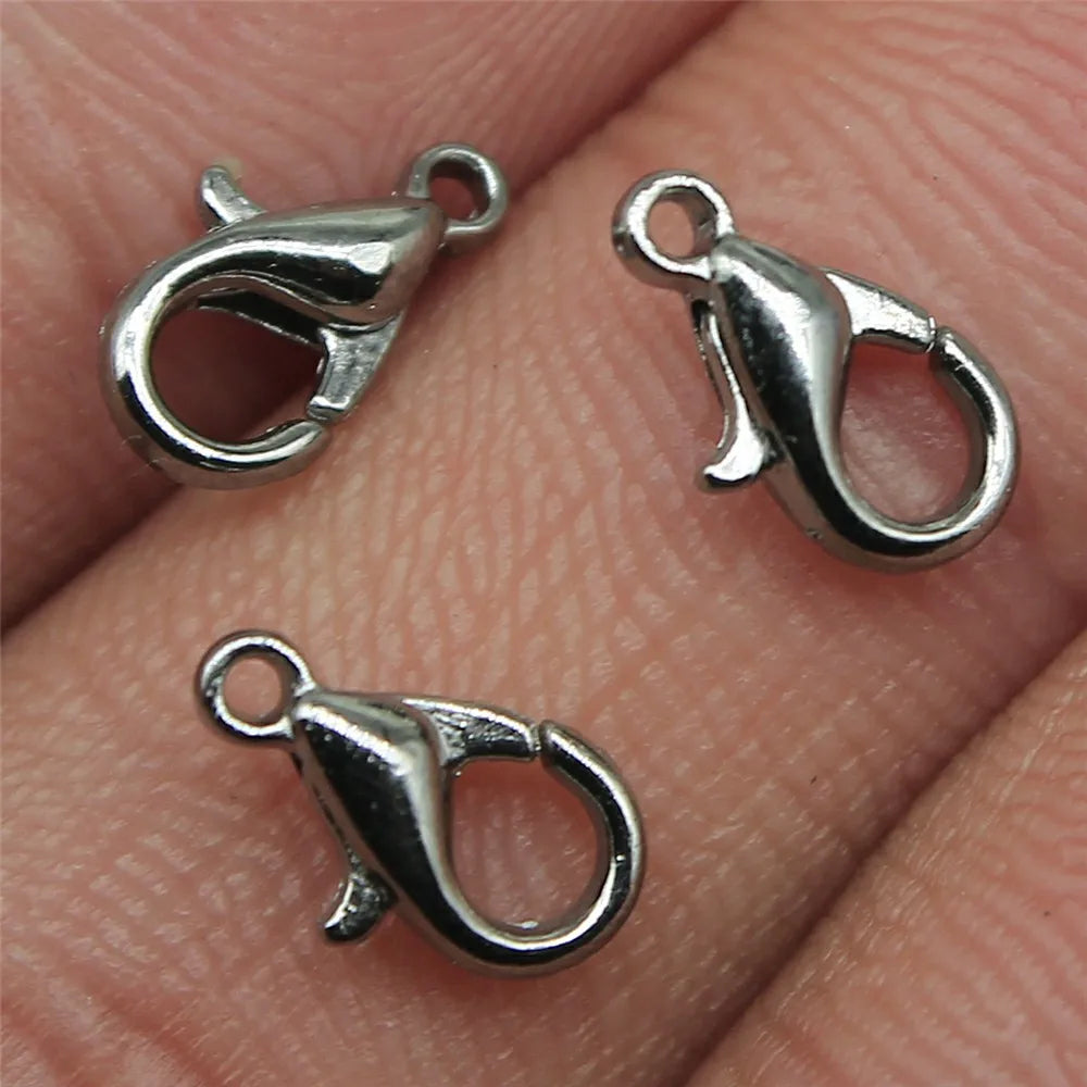 50pcs 8 Colors 12mm 10mm Metal Alloy Lobster Clasp Hooks For Necklace & Bracelet Chain DIY Fashion Jewelry Findings