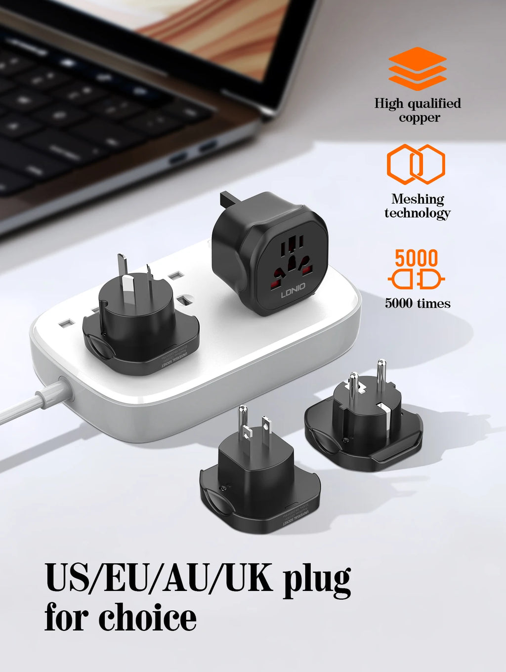LDNIO Korea EU Plug Adapter 2500W Travel Adapter Converter High Quality Universal Socket AU US UK CN To EU KR 4.8 mm Wall Socket