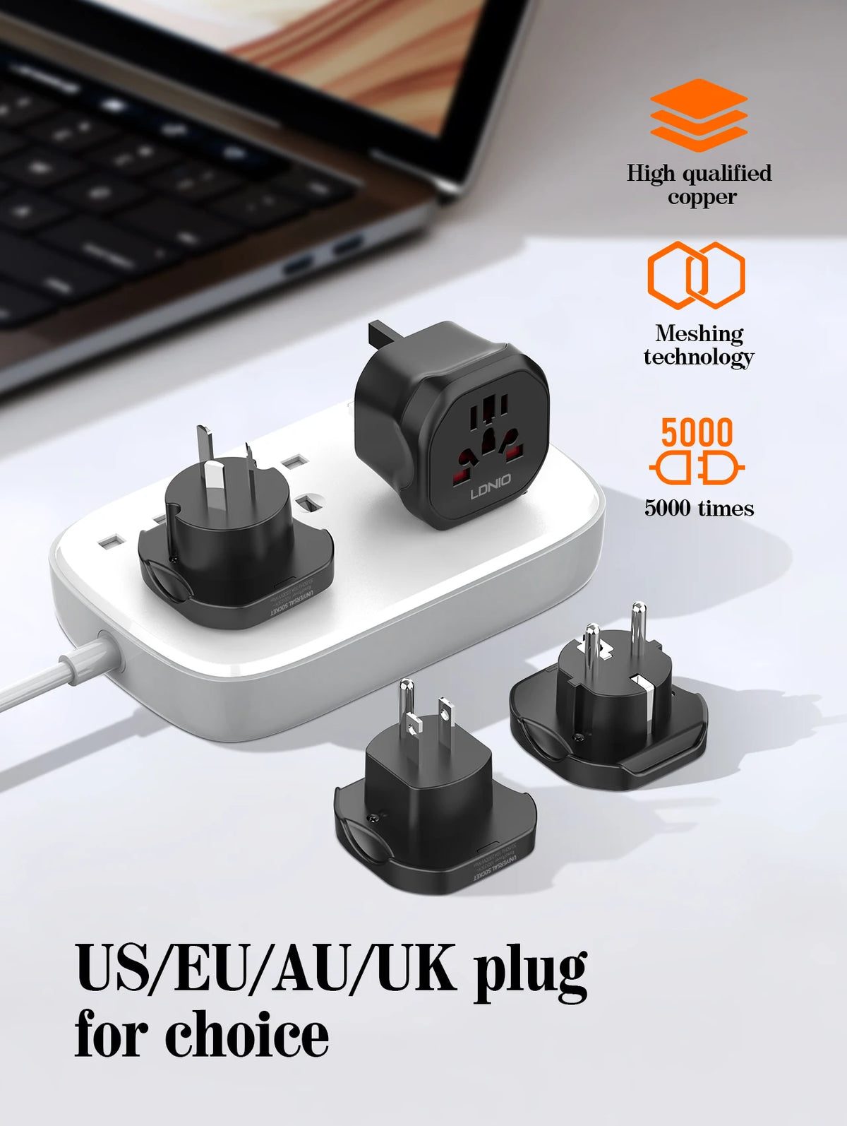 LDNIO Korea EU Plug Adapter 2500W Travel Adapter Converter High Quality Universal Socket AU US UK CN To EU KR 4.8 mm Wall Socket