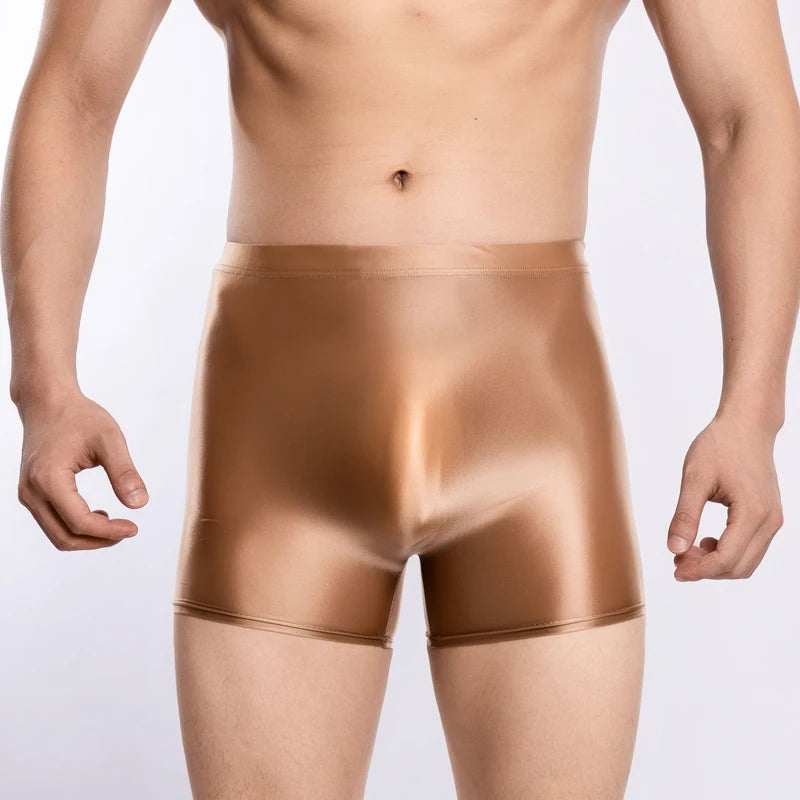 underwear men boxers  Mens Glossy Oily boxer shorts Elastic Underwear softThin Panties Breathable Underpants Smooth elasticity