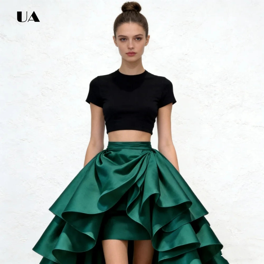 Women's Fashion Hi-lo Skirt, Elegant Satin Ruffled Skirt, High Waist A-Line Party Prom Skirt