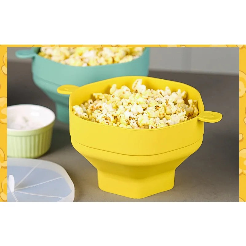 Silicone Microwave Popcorn Bowl Foldable Popcorn Maker Bucket Bowl with Lid Folding Large Capacity Popcorn Kitchen Baking Tools