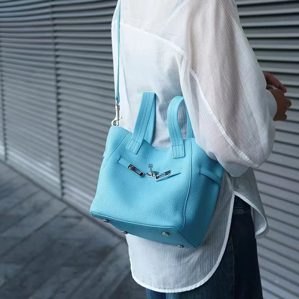 Fashion Original Brand Women Bag Genuine Leather Female Top Handle Soft New Handbags Custom Name Luxury Designer Tote Bucket Bag