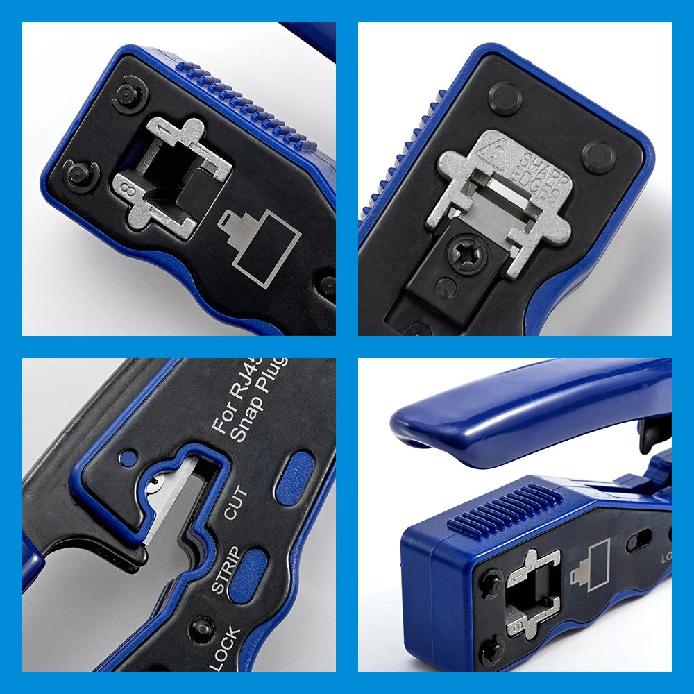 RJ45 Crimp Tool Pass Through Crimper Stripper Cutter for Cat6a Cat6 Cat5 8P8C Modular Connector Ethernet All-in-one Wire Tool
