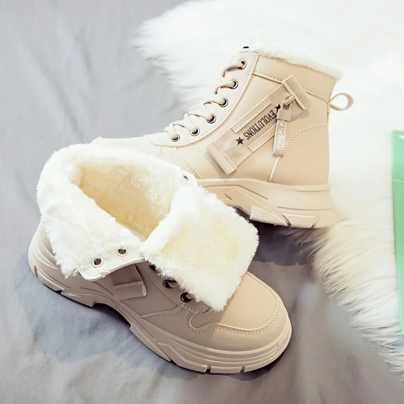 Botins de Senhora, Botins Curtos, Botas de Inverno com Forro Espesso e Isolamento, Elegantes e Versáteis, Botas de Inverno de Sola Grossa
