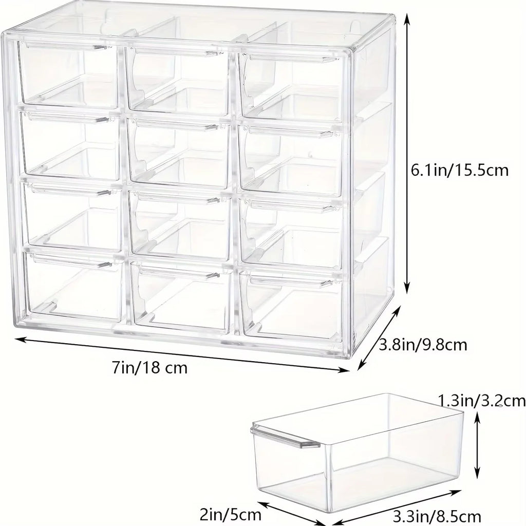 Daily disposable beauty contact lens storage box, 12-grid desktop jewelry invisible glasses multi-pair transparent organizer box