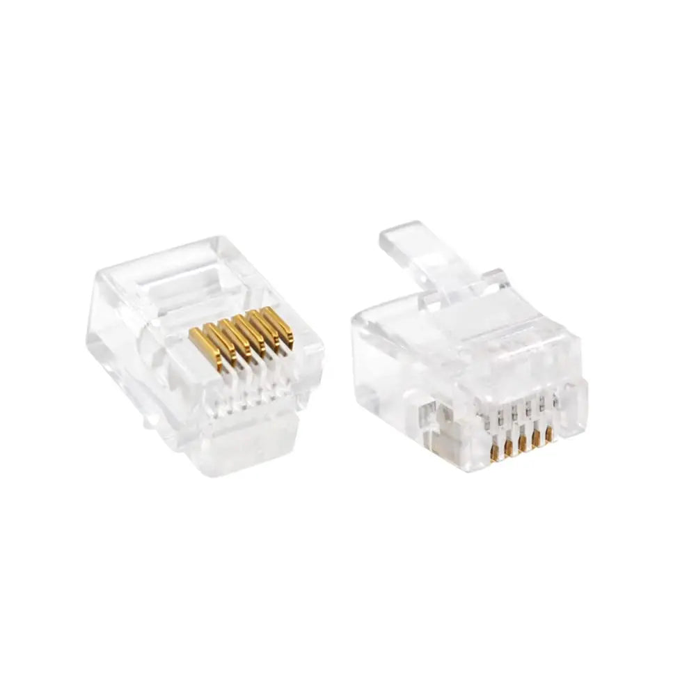 100Pcs 6P6C 4P4C RJ12 RJ9 Crystal Head Modular Plug Gold Plated Network Connector For Solid Phone Cables Connectors