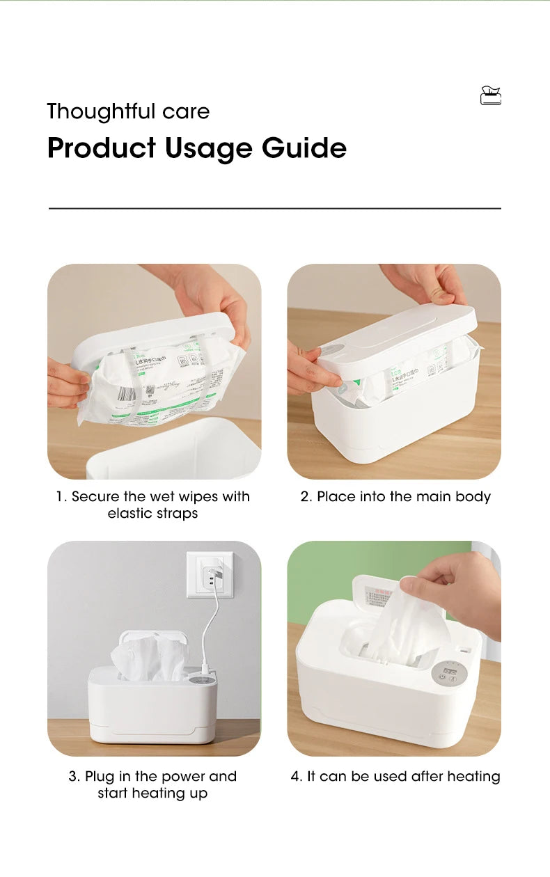 Baby Wet Wipes Heater LED Display Wet Wipes Dispenser Portable USB Charging Wipe Heater Car Home Wet Wipes Napkins Heating Box