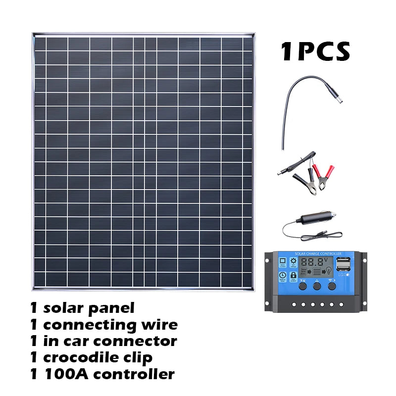 500W-1000W Polycrystalline Solar Panel Kit, 12V Portable Charger & Power Generator for Home, RV, Camping & Outdoor Travel