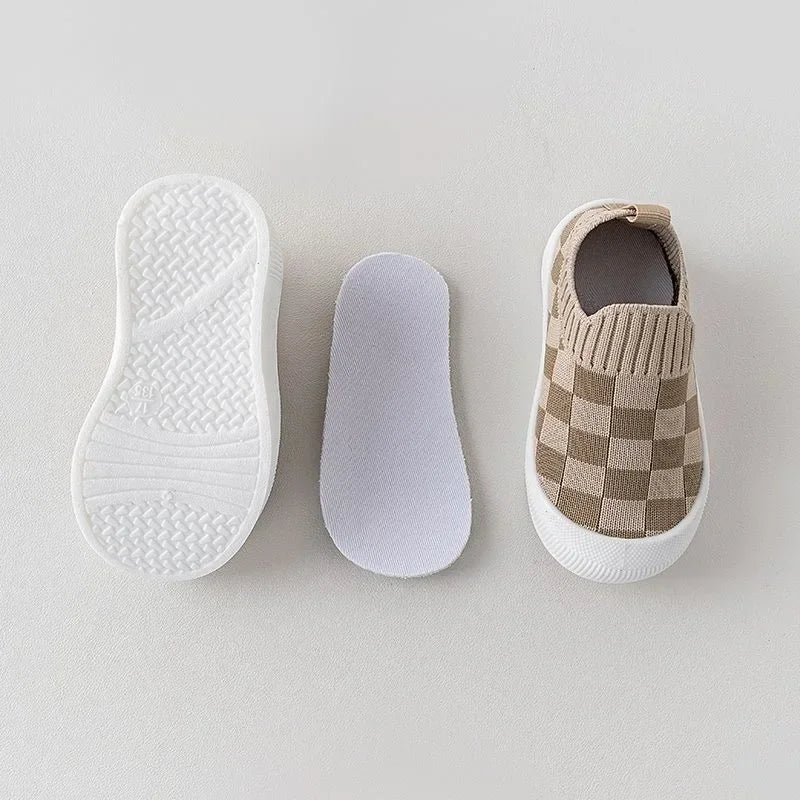 2025 Spring New Slip-on Toddler Shoes Baby First Walkers Boys Girls Autumn Non-Slip Classic Plaid Sneakers Sport Shoes
