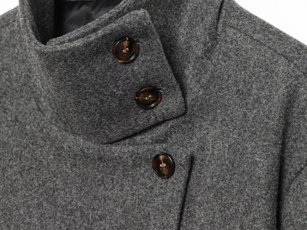 European and American 2025 Winter New Women's Loose and Casual Style Simple Long Sleeve Buckle Stand up Collar Coat