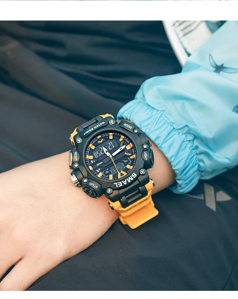 Military Watch Sport Waterproof 50M Stopwatch Analog Digital Wristwatches Week Display Alarm Clock 8053 Digital Watches Mens