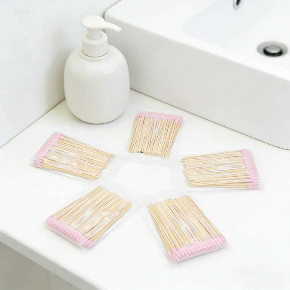 100/300/500pcs Double Pointed Cotton Swab Applicators - 6 Inch Long Cotton Swabs for Tattoo, Cleaning, Makeup & Ear Cleaning