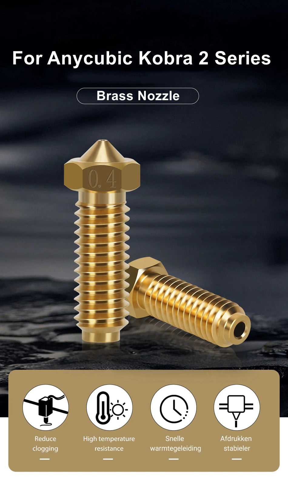 Volcano Nozzles For Anycubic Kobra 2 Neo Nozzle 0.4mm Brass Hardened Steel Nozzle For Anycubic Kobra 2 Pro/Plus 0.2 0.6 0.8mm