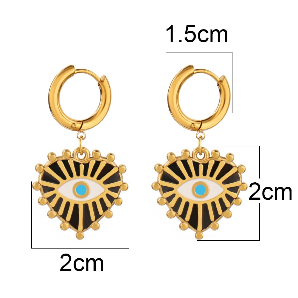 Vintage 316L Stainless Steel Turkish Evil Eye Hoops Earrings Huggie Drop Heart Pendant Earrings For Women Daily Jewelry Gifts