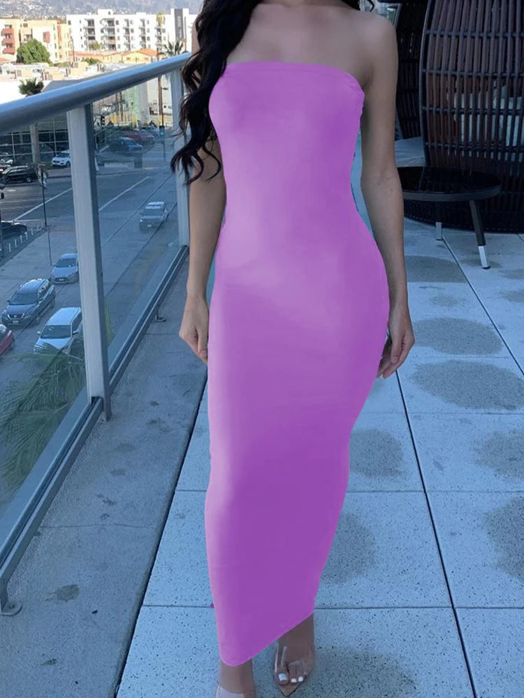 Summer Women's Sexy Sleeveless Chest Wrapped Long Beach Dress