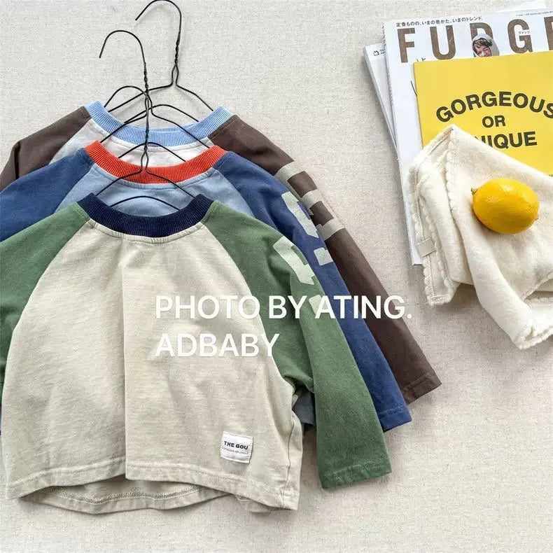 RAISE Spring 2026 Kids Boys Long Sleeves Letter Printed Cotton Children Boys Pullovers Ins Raglan Sleeve Spliced Baby Boys Top