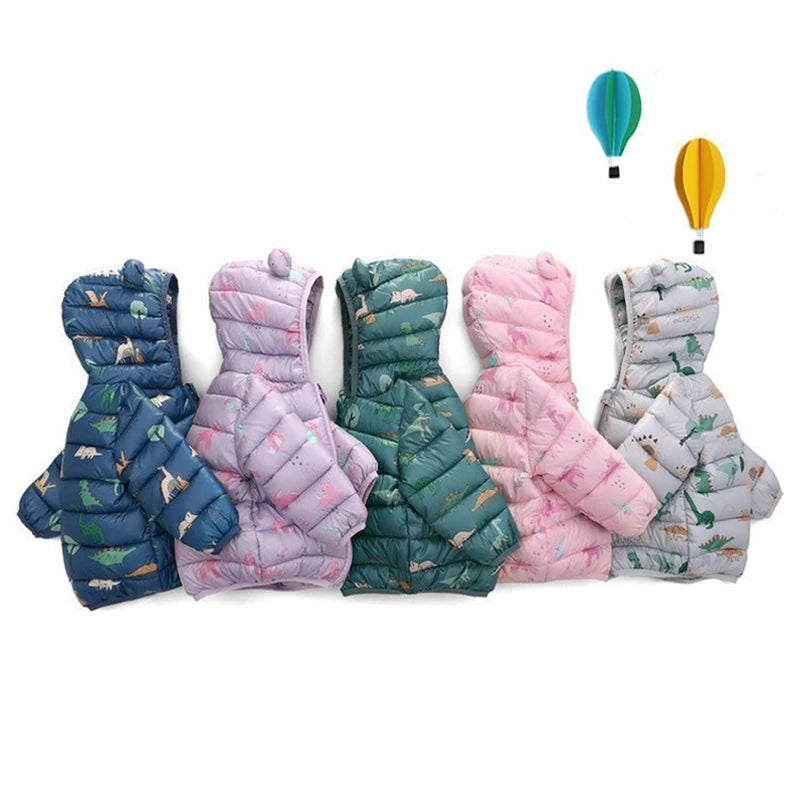 Boys Girls Lightweight Down Jacket Baby Hooded  Zipper Coats Autumn Winter Warm Outerwear 0-5 Years Kids Christmas Birthday Gift