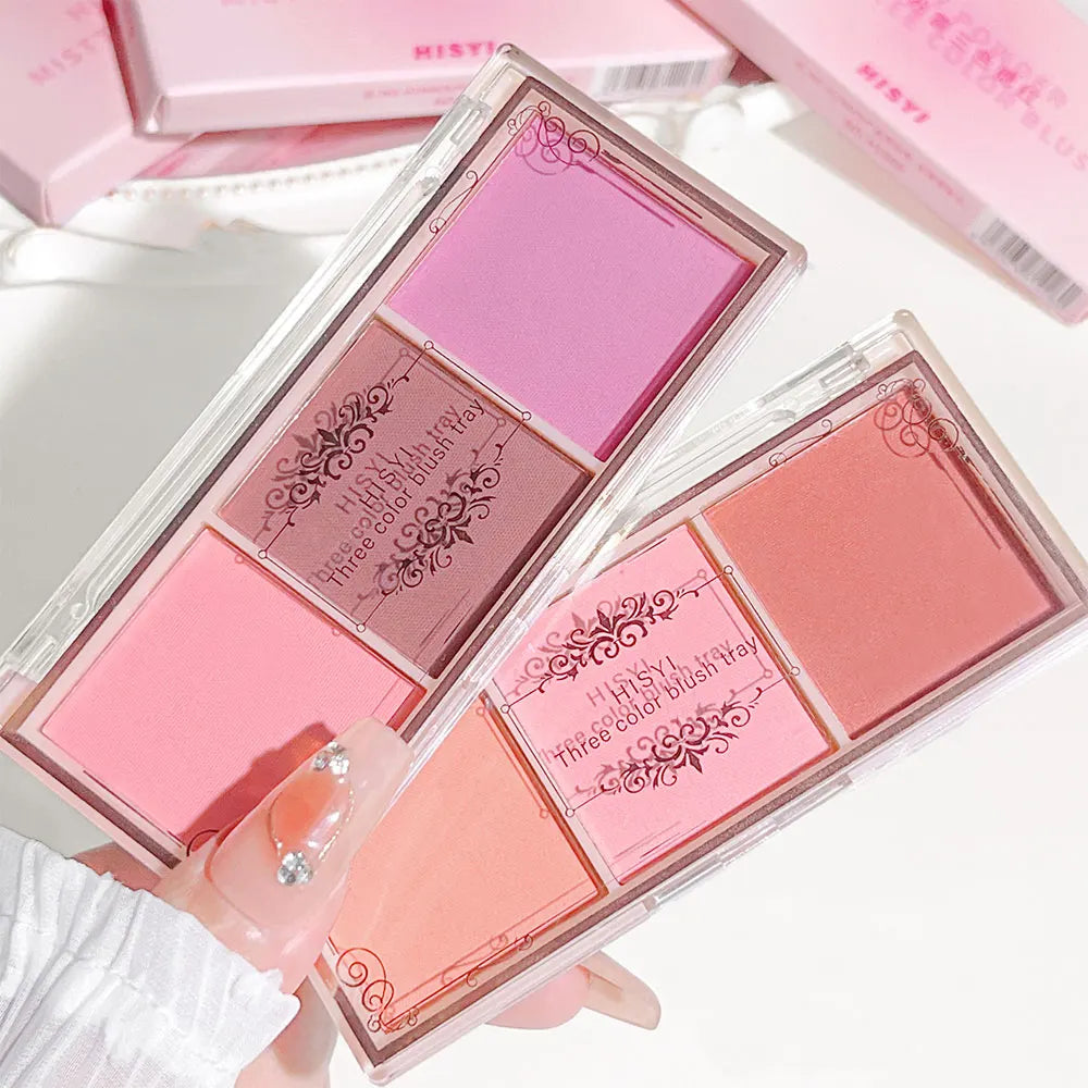 HISYI three-color blush natural color rendering delicate non-flying powder matte rouge holding makeup clear vitality girl blush