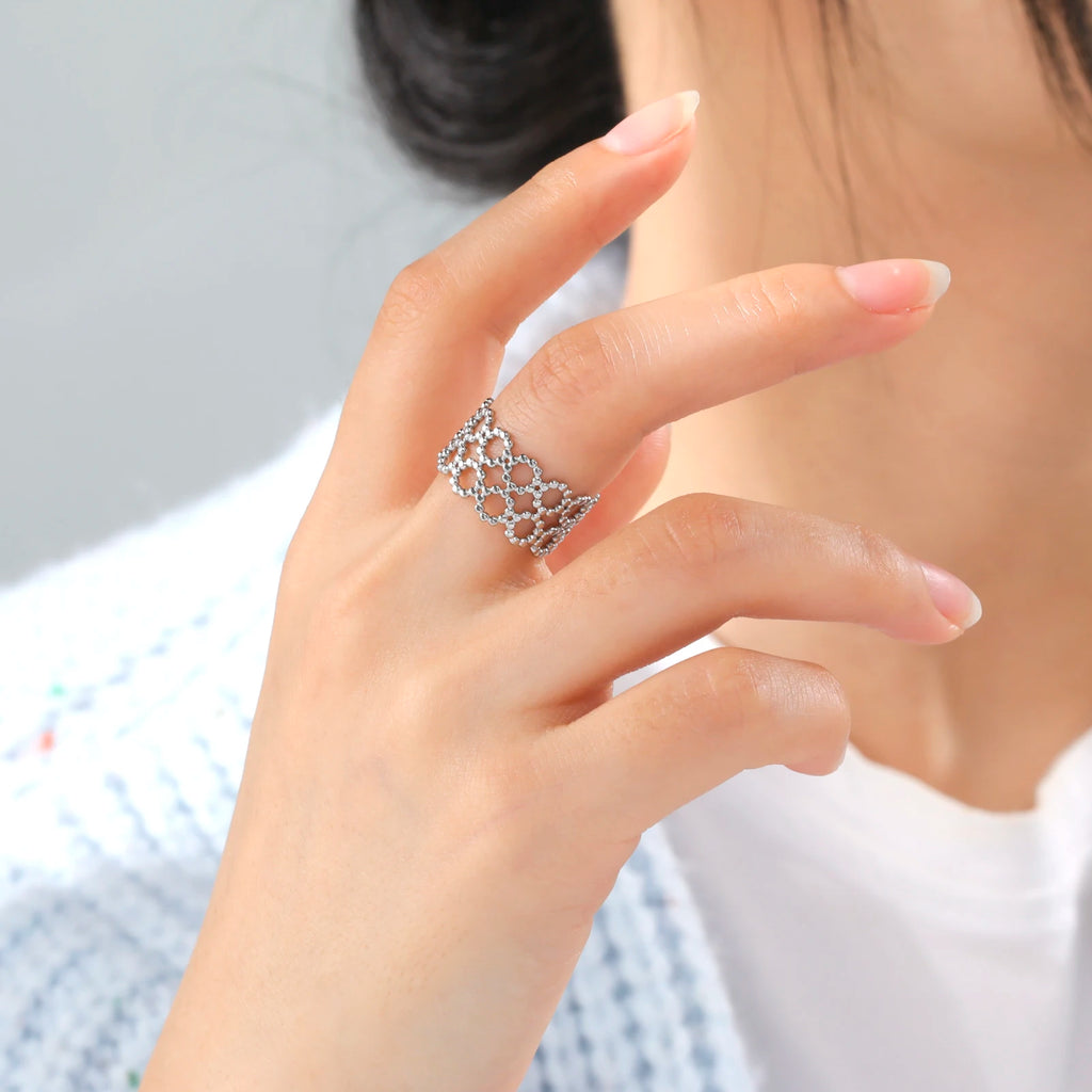 Amaxer For Women Lover's Rings Star Lace Beads Strip Stainless Steel Gold Color Silver Color Engagement Jewelry Party Gift