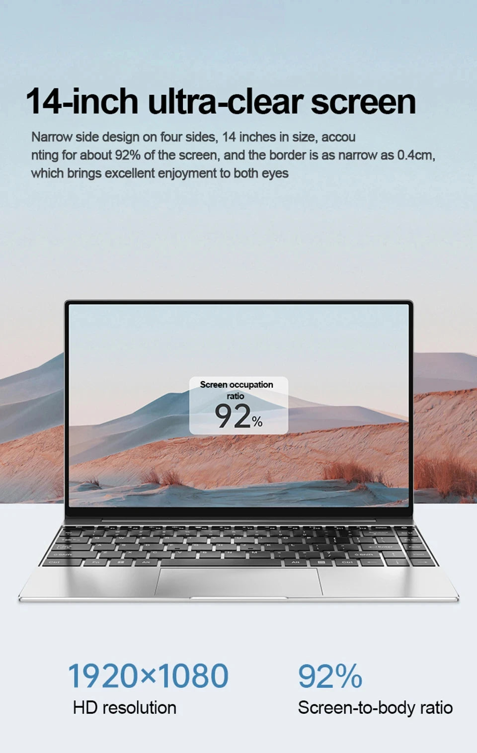 Intel N150 14.1" Gaming Laptop Windows 11 16GB RAM 1/2TB M.2 SSD Laptops 4K HD Desktop Office School Study Notebook Computer PC