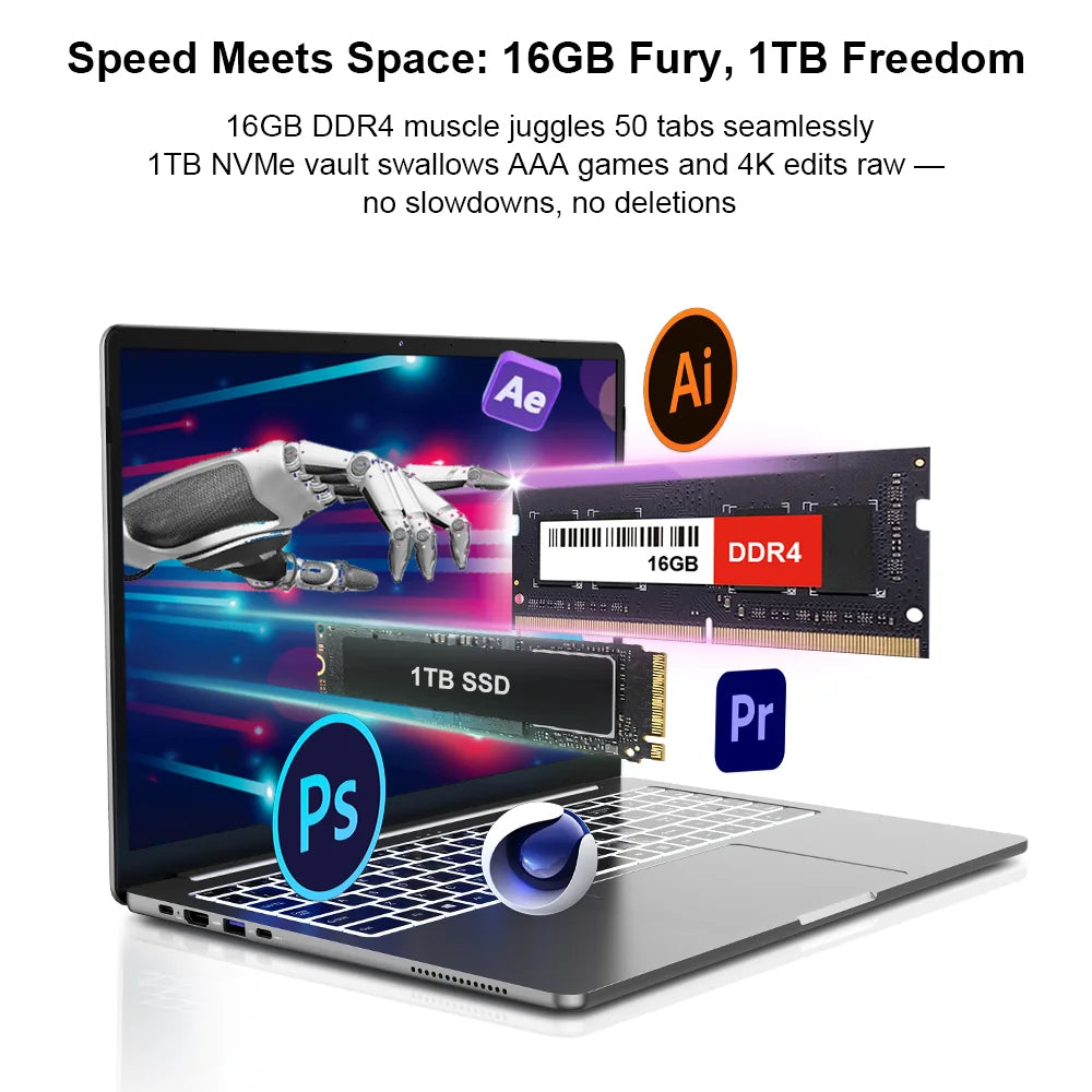 Ninkear A15 Pro Laptop 16GB 1TB AMD Ryzen 5 5500U 16 inch 120Hz 2560*1600 Display Screen Fingerprint Unlock Notebook Computer