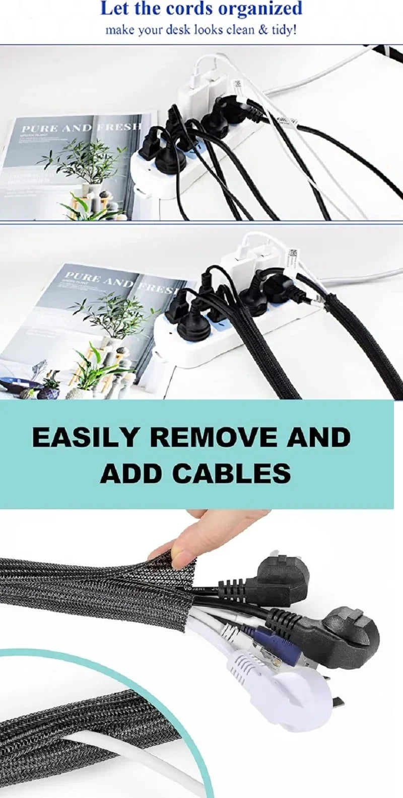 Braided Cable Sleeve 1m/3m/5m Pet Nylon Wrap for Desk PC TV Wire Protector Braided Wire Cover Casing Cable Organizer