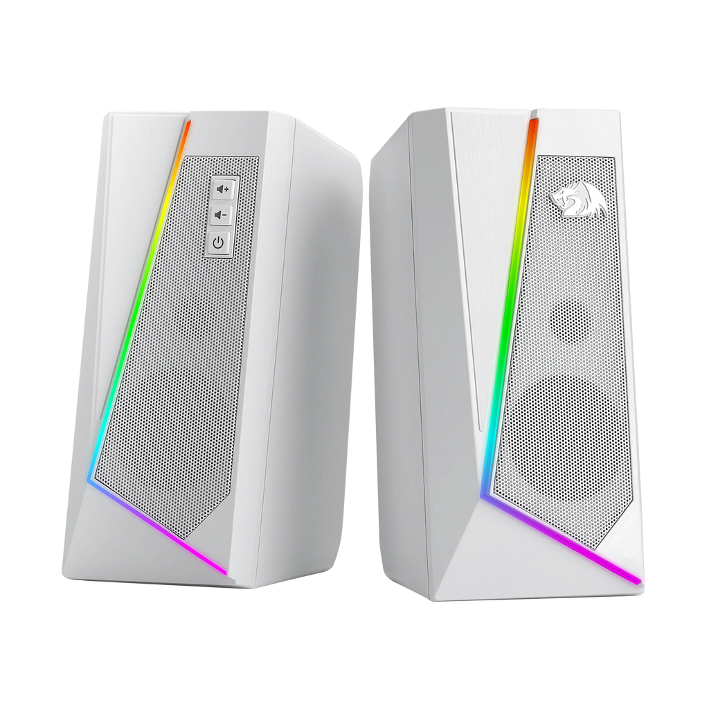 Redragon GS520 RGB Desktop Speakers, 2.0 Channel PC Stereo Speaker with 6 Colorful LED Modes, Enhanced Sound, White/Pink