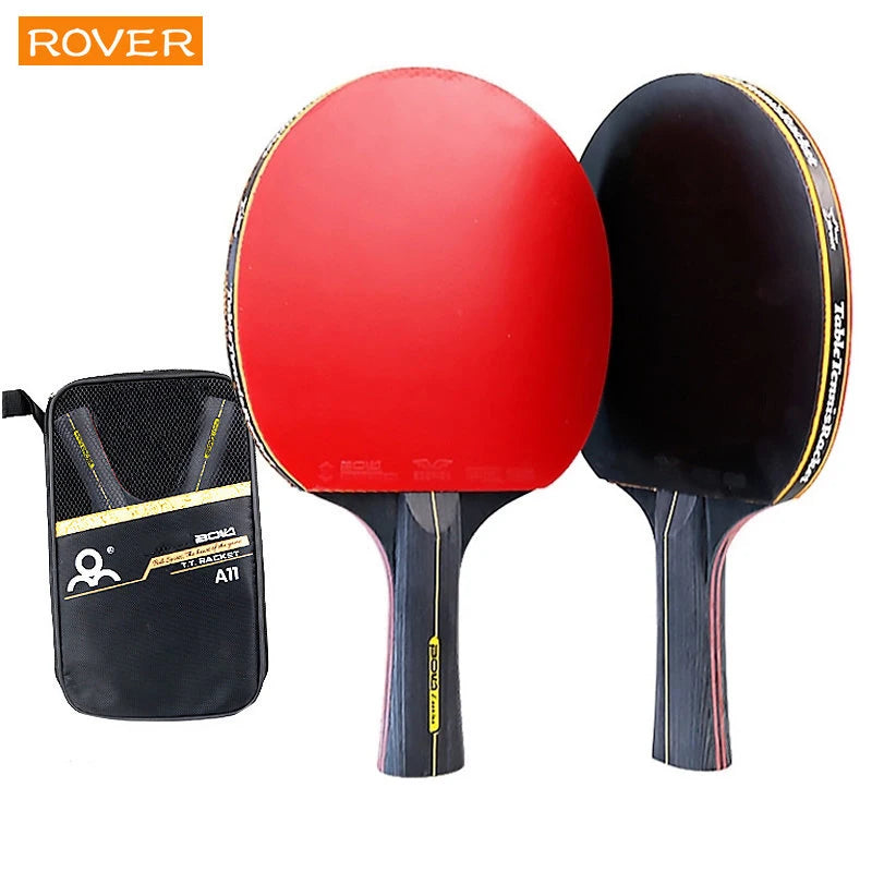 Conjunto de 2 Raquetes de Ténis de Mesa Profissionais de 6 Estrelas, Raquetes de Pingue-Pongue com Borracha de Pinos Internos, Madeira de Alta Qualidade, com Bolsa