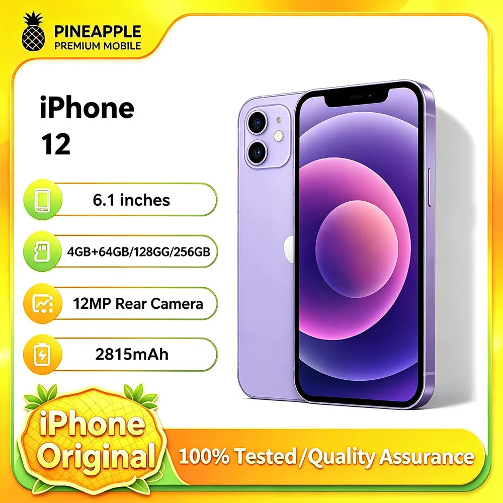 Refurbished 98% IPhone12 4GB RAM 128GB ROM Unlocked CN Version Dual SIM 6.1 Inch Dual 12MP Camera IOS Face ID