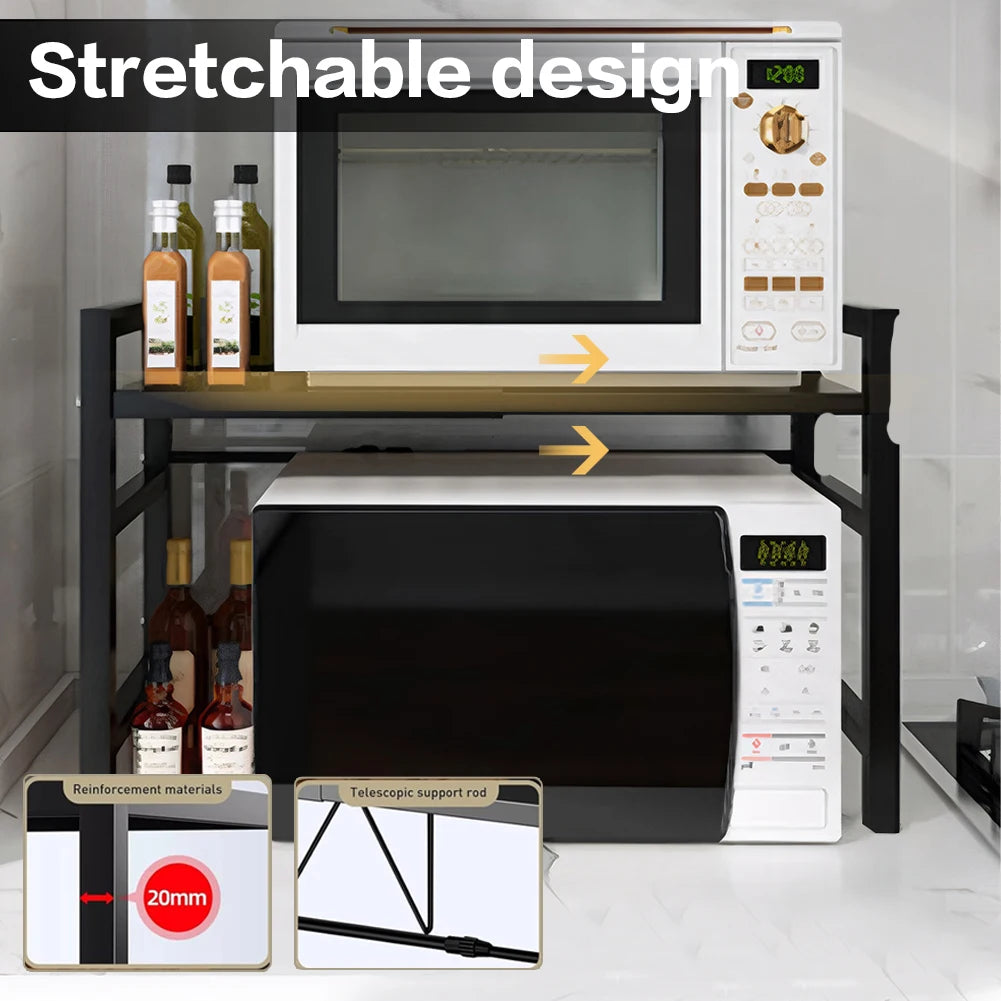 Adjustable Microwave Oven Rack Kitchen Storage Stand with Cutting Board Holder Desktop Organizer