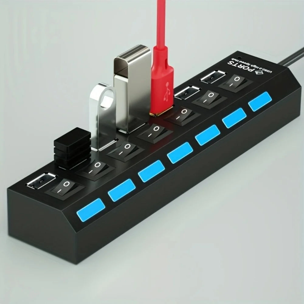 4/7 Port USB 2.0 Hub with Switch and LED High Speed Multi Splitter Expander Adapter For PC Laptop Desktop Computer Accessories