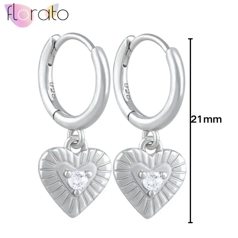925 Sterling Silver Ear Buckle Retro Metal Heart Pendant Hoop Earrings for Women CZ Huggie Earrings Fashion Females Jewelry